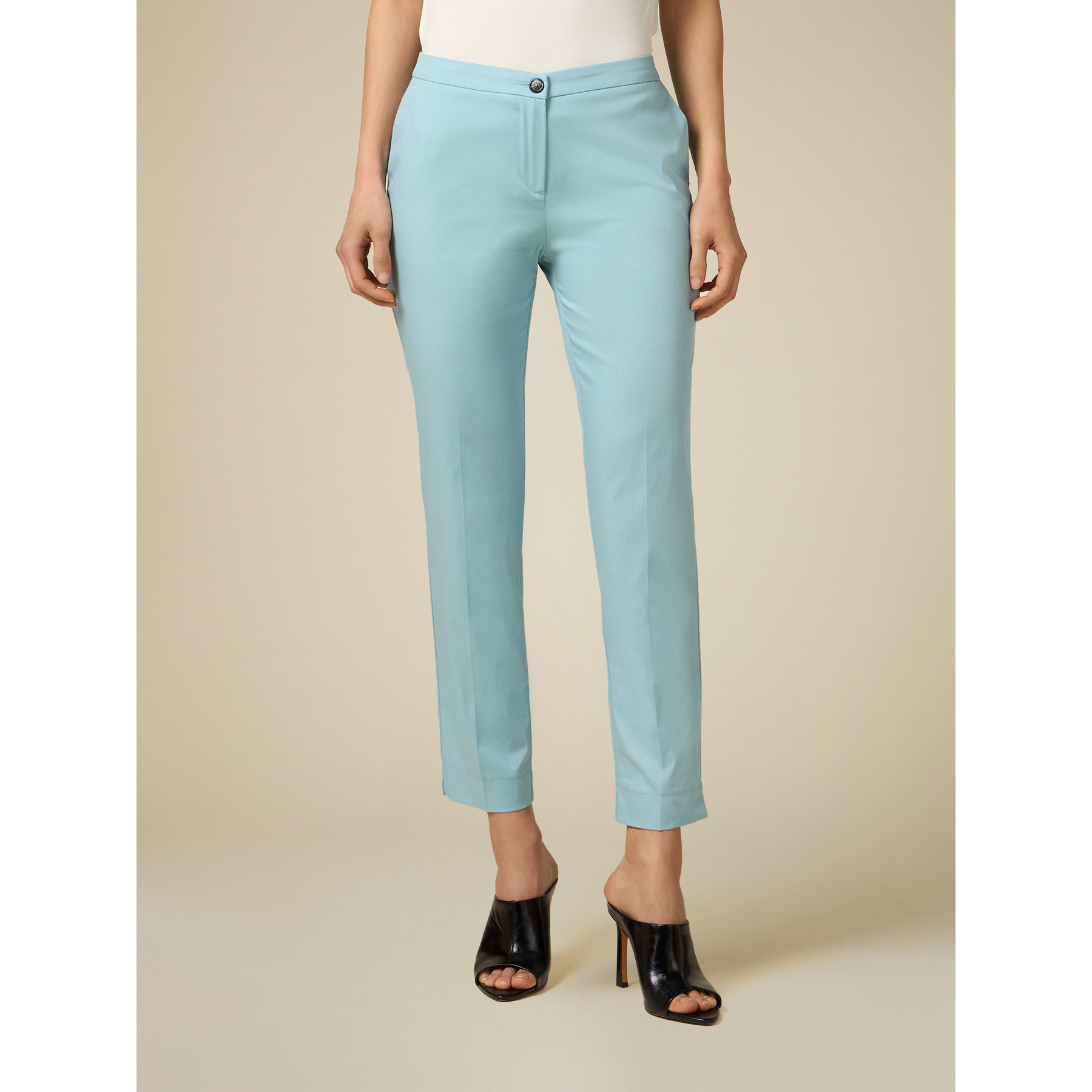 Oltre - Pantaloni basic misto cotone - Azzurro