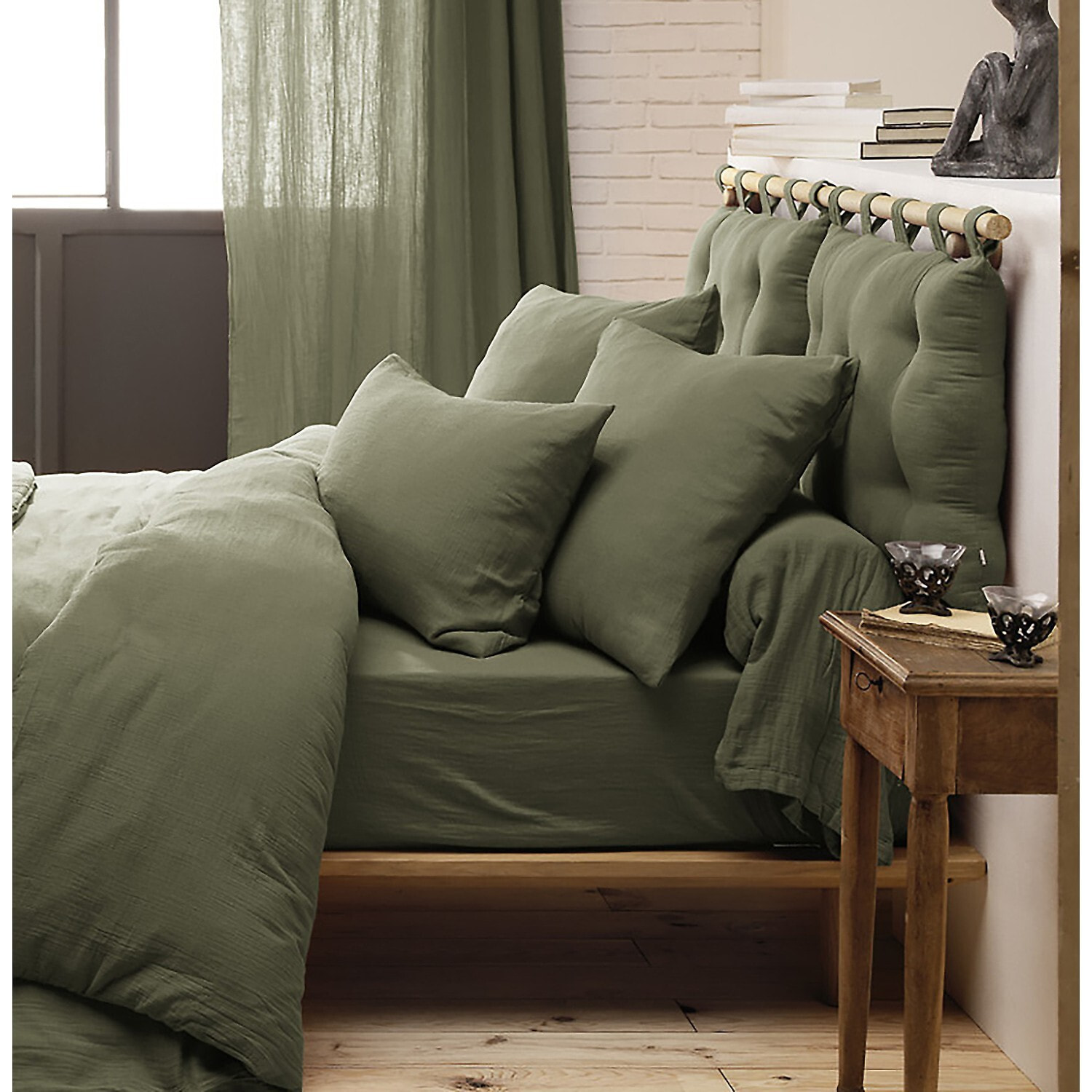 Taie d'oreiller 100 % gaze de coton kaki