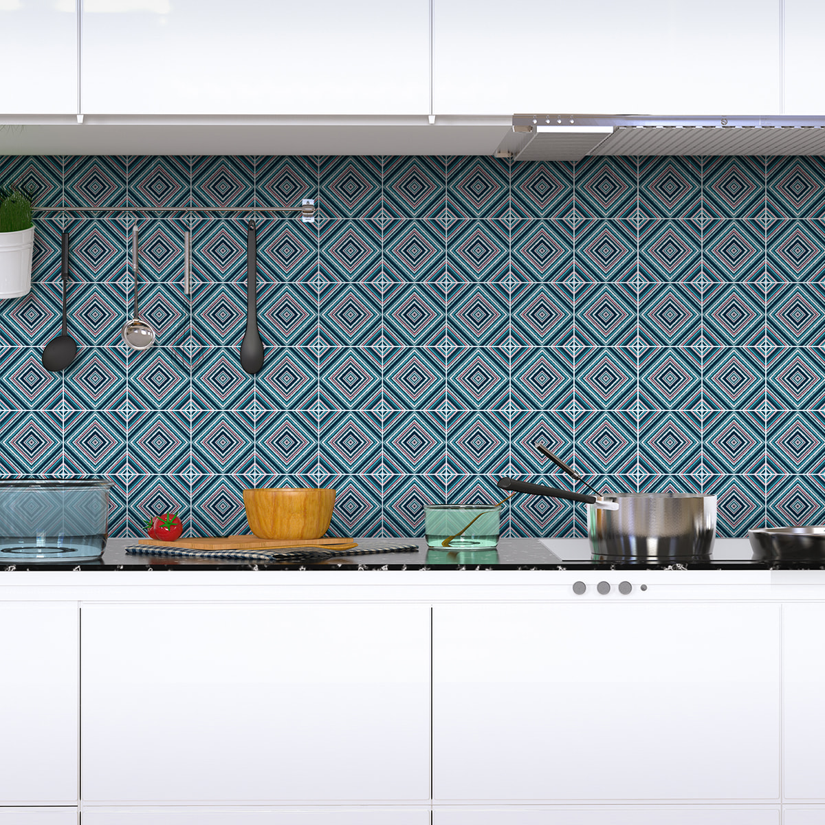 Stickers muraux - Sticker Mural Carrelage adhésif Cuisine Salle de Bain - 60 STICKERS CARRELAGES ETHNIQUE NAHALA