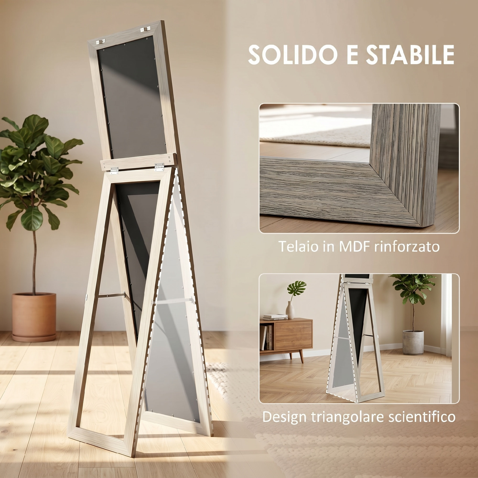 HOMCOM Espejo de Pie Cuerpo Entero 157x37 cm, Espejo de Cuerpo Entero con Soporte, 3 Formas de Uso, Independiente, Montaje Pared y Apoyado, para Salón, Entrada, Dormitorio, Gris