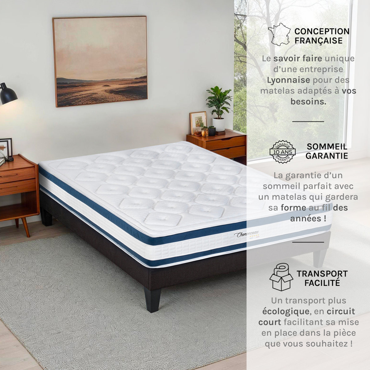 Matelas Chenonceau, Soutien Ferme, 26 cm, Mémoire de Forme & Mousse Haute Densité, Fabrication Française, Déhoussable