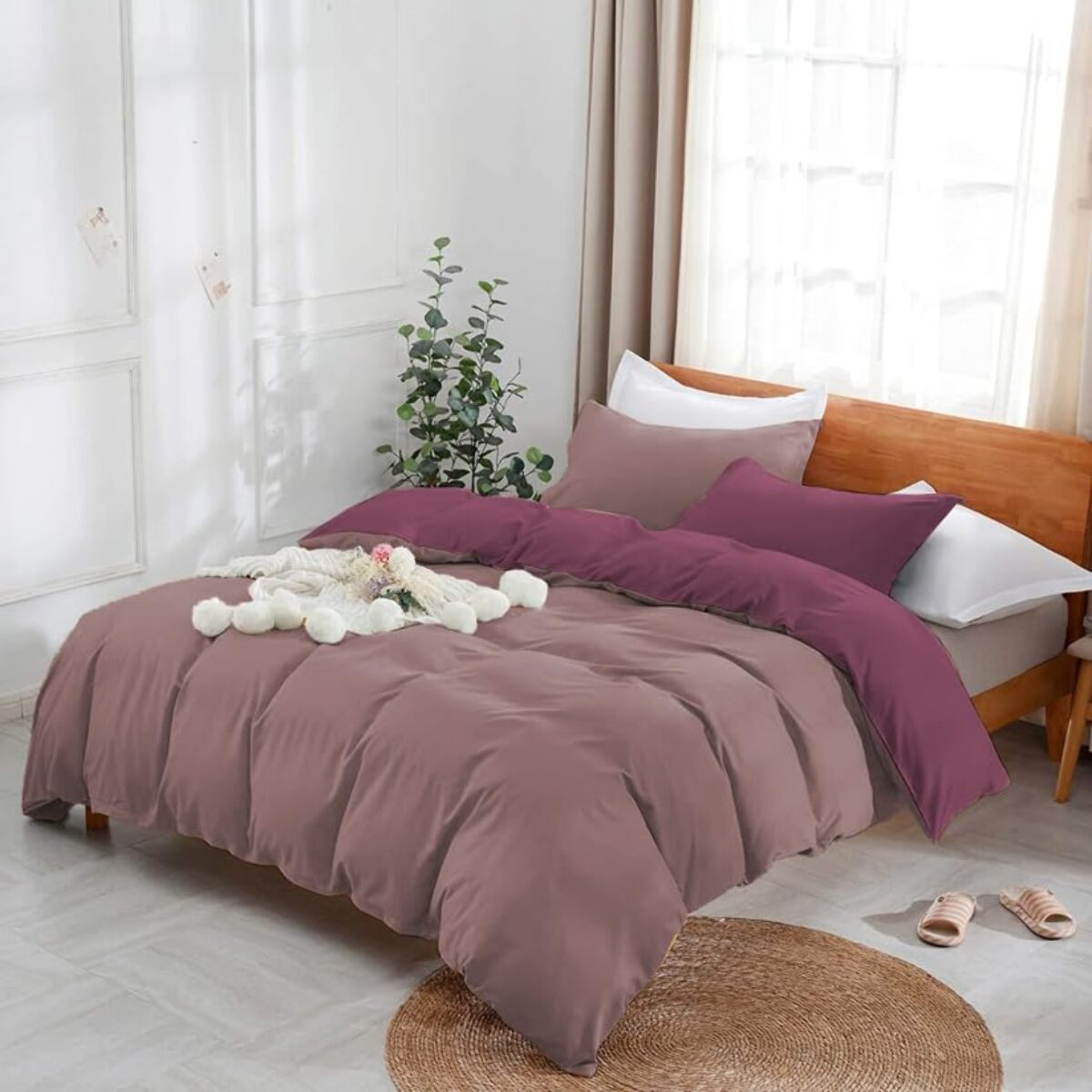 Parure Copripiumino Bicolore Singolo, Set Sacco Copripiumino in Cotone con Federe