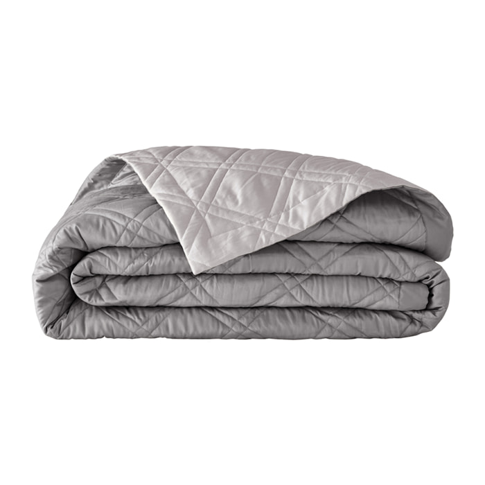 Couvre lit matelassé en satin de coton bio, MERVEILLE, Gris Meteore