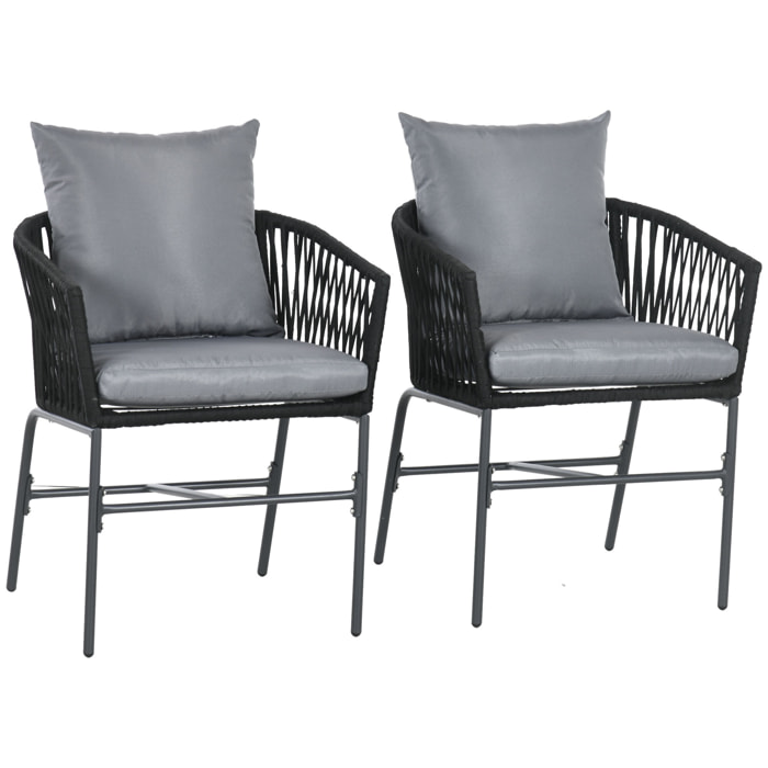 Lot de 2 fauteuils de jardin métal corde PE avec coussins