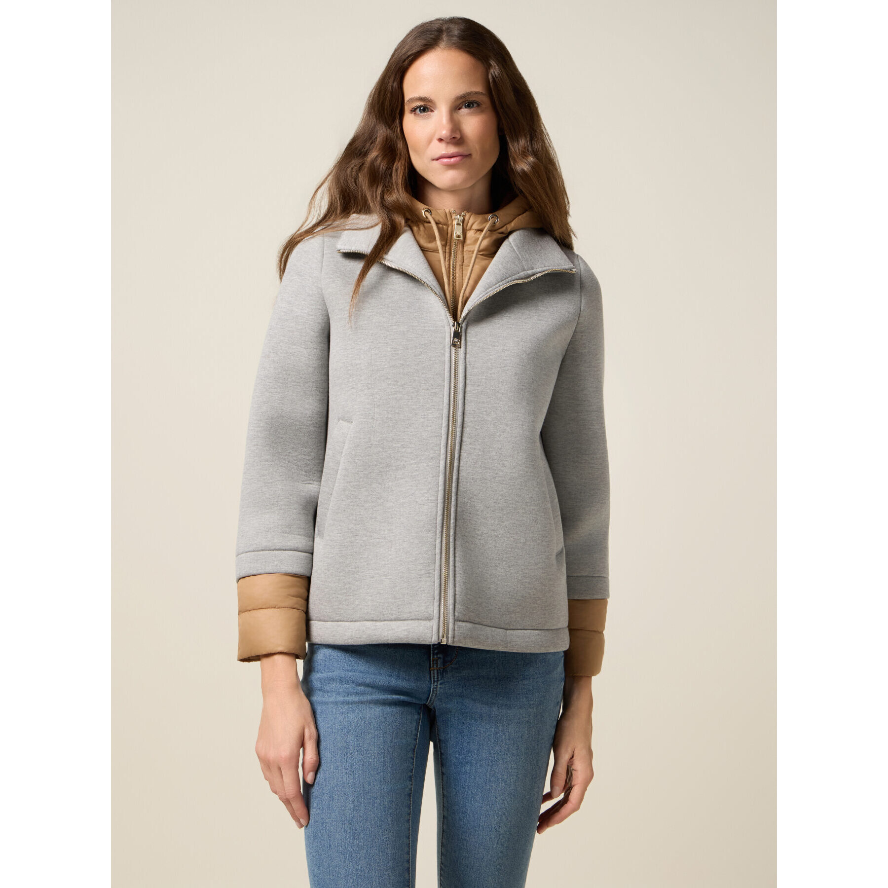 Oltre - Chaqueta bimaterial combinada - Gris