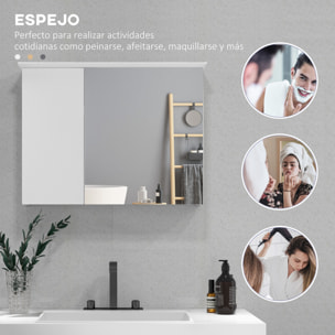 Armario de Baño con Espejo Armario con Espejo para Baño con Estante Ajustable Mueble para Baño Estilo Moderno 65x15x49 cm Blanco