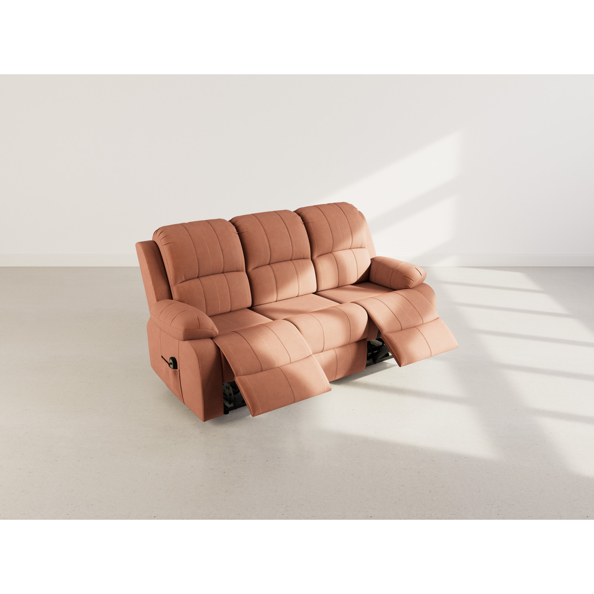 Armand - Canapé 3 places relax électrique en velours côtelé - Terracotta