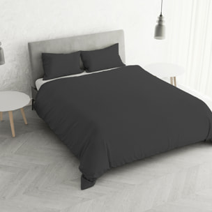 PARURE COPRIPIUMINO SATIN STRIPES, 100% Raso di Poliestere, Made in Italy, No Stiro - NERO