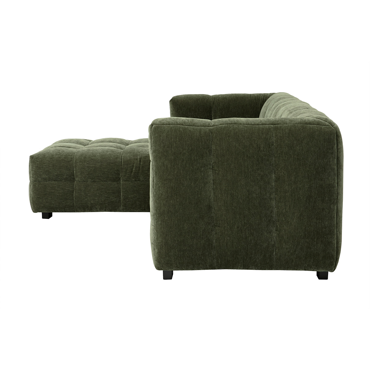 Canapé d'angle gauche design 3 places en tissu effet velours vert kaki CORTO