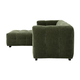 Canapé d'angle gauche design 3 places en tissu effet velours vert kaki CORTO