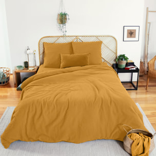 Parure de lit en double gaze de coton - Jaune