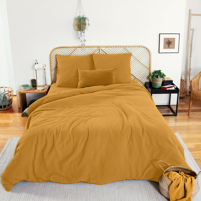 Parure de lit en double gaze de coton - Jaune