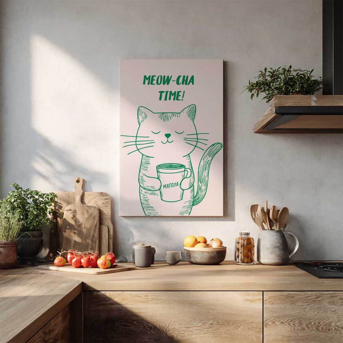 Tableau chat et matcha Toile imprimée