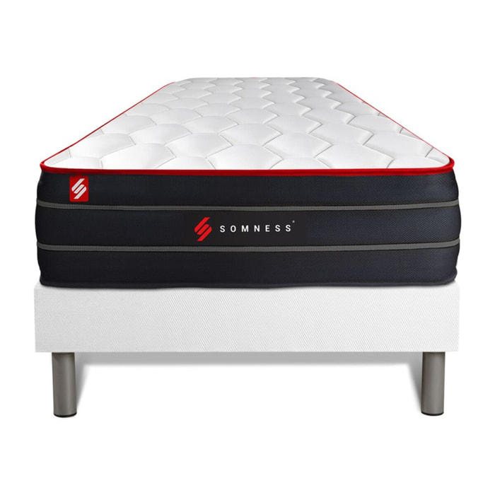 Ensemble - Matelas Hybride 26cm d'épaisseur - 7 zones de confort - Confort équilibré - Sommier tapissier en kit - 1 place