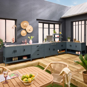 Cuisine d'extérieure 5 modules avec barbecue gaz 3 brûleurs sur pieds, thermomètre NAXOS BARBECUE GAZ + 5 MODULES