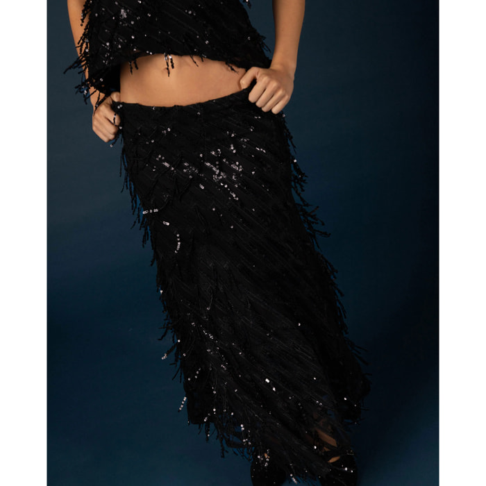 Falda midi de lentejuelas de mujer