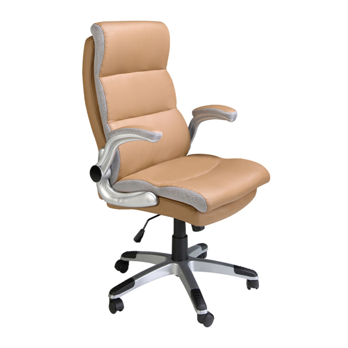 Silla Angel Cerdá oficina giratoria con asiento y respaldo tapizado en polipiel marrón patas en pvc en gris metal 66x72x112cm