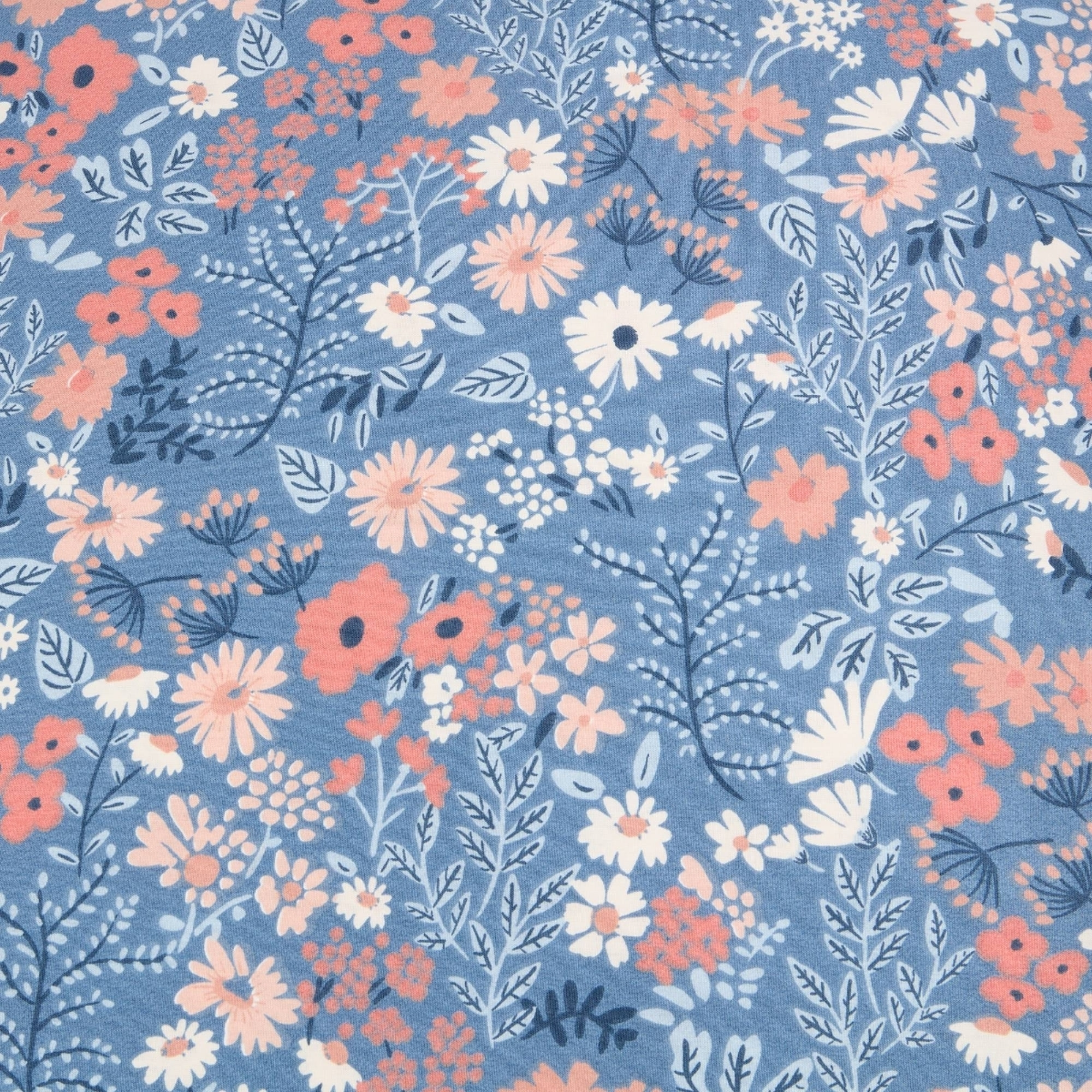 Funda cojín flores reversible Vanity color azul 100% Algodón percal