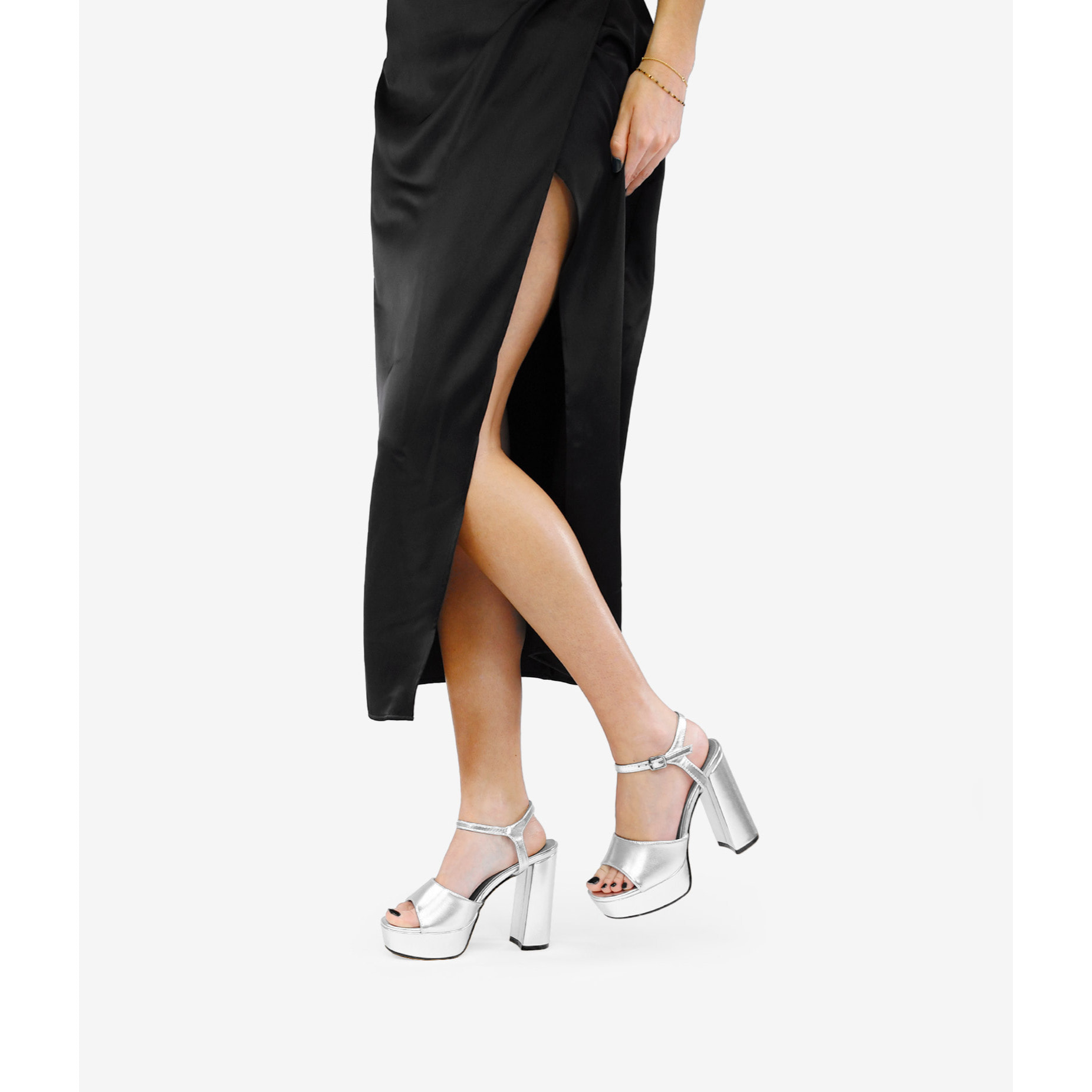 Sandalias de fiesta plateadas con tacón y plataforma