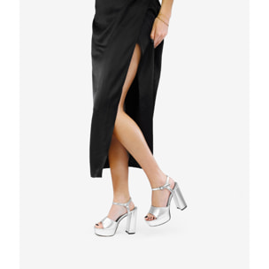 Sandalias de fiesta plateadas con tacón y plataforma