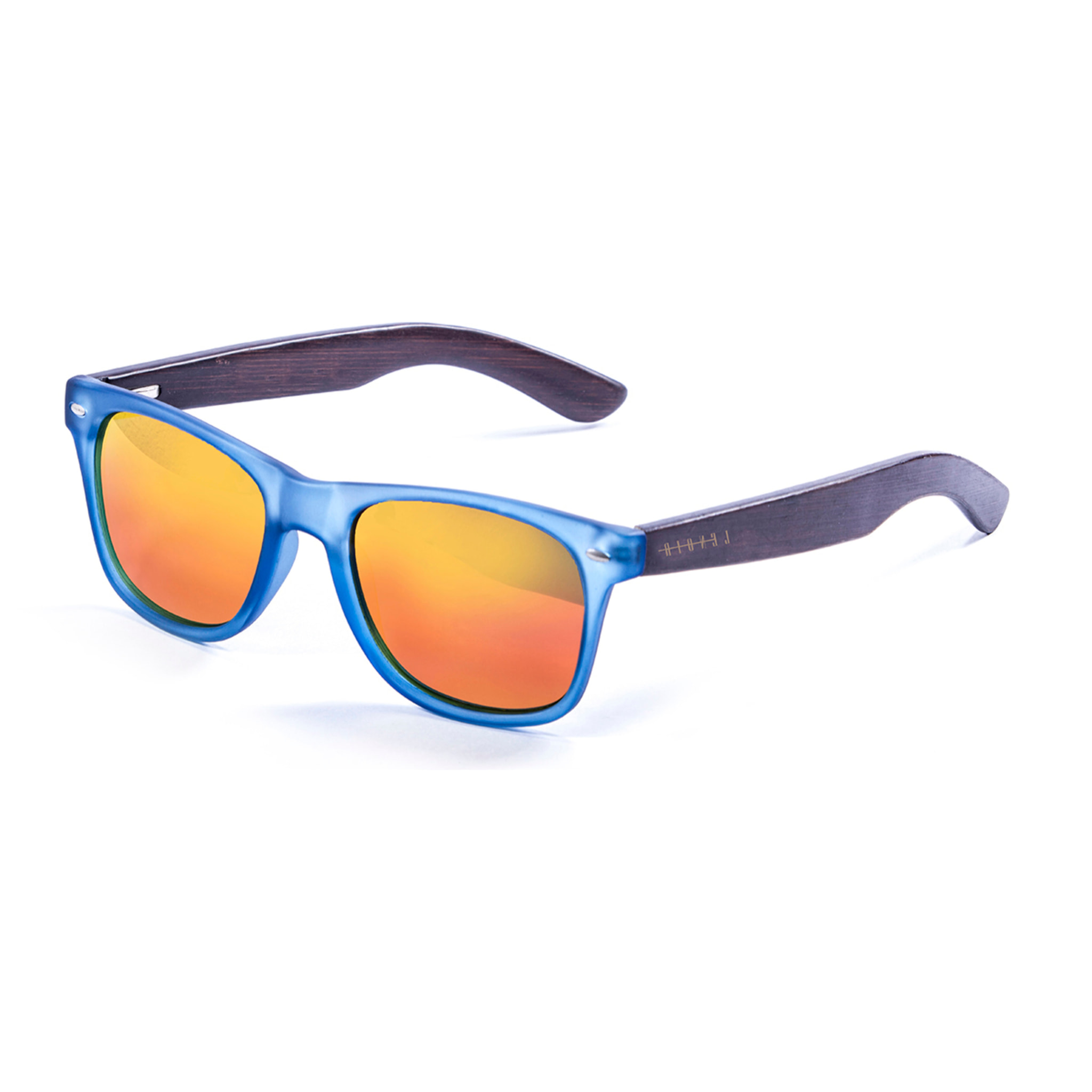Gafas de sol LENOIR BIARRITZ TREE - De brazo marrón bambú con montura azul transparente / Revo roja
