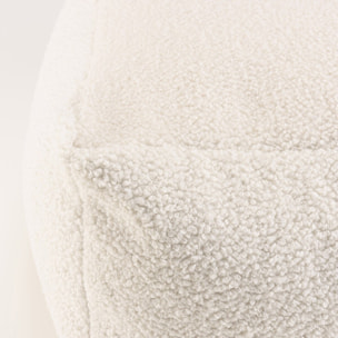 AGATHE - Pouf carré 53x53cm tissu bouclette blanc