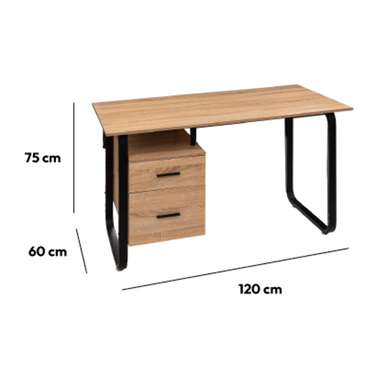 Bureau avec caisson - Effet bois noir Bava