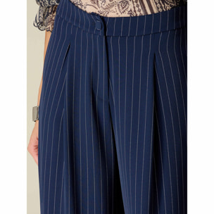 Oltre - Pantaloni palazzo gessati - Blu