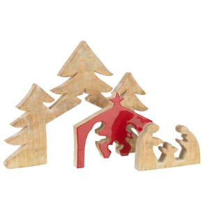 J-Line décoration Puzzle Crèche - bois - rouge - large