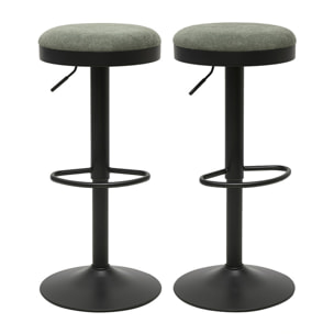 Tabourets de bar réglables en tissu chenille vert kaki et métal (lot de 2) THOR