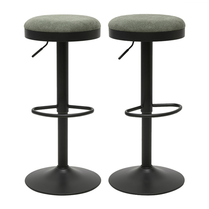 Tabourets de bar réglables en tissu chenille vert kaki et métal (lot de 2) THOR