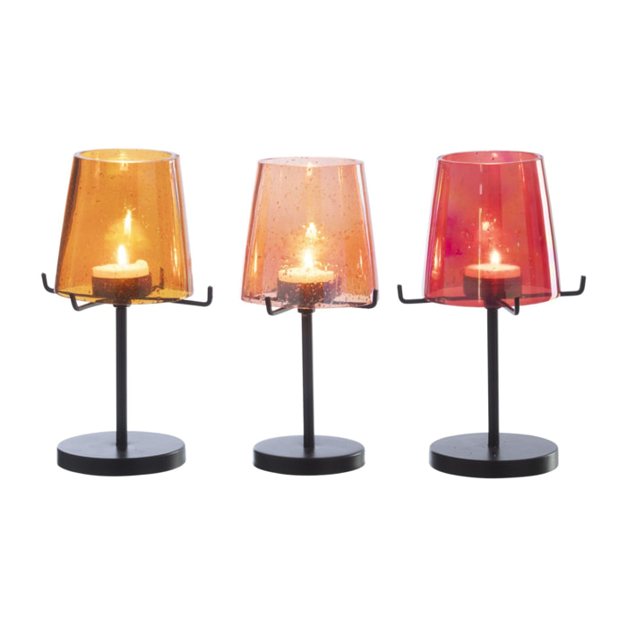 J-Line Photophore - verre - orange/rouge - 3 pièces