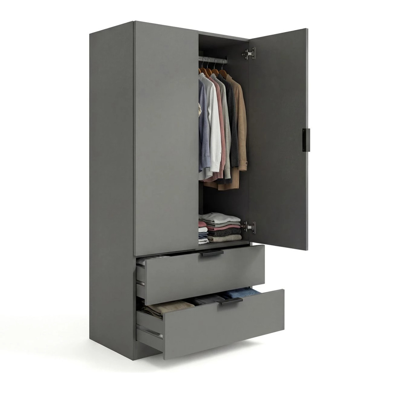Armario de 2 puertas y 2 cajones en gris grafito 81,5x180 cm Lark Gris Grafito