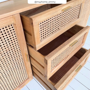 Buffet 2 portes et 3 tiroirs en cannage - Wava