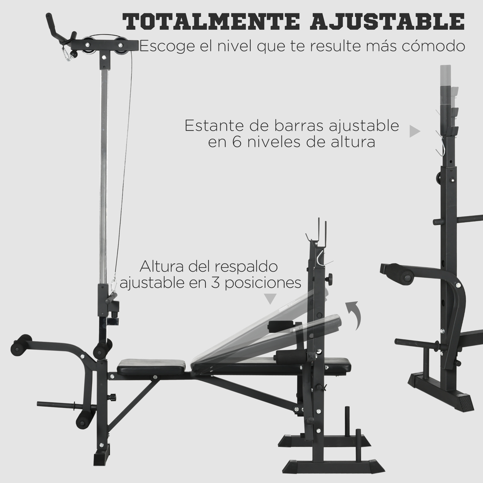 Banco de Pesas Multifuncional Banco de Musculación Ajustable en 6 Posiciones para Entrenamiento de Cuerpo Completo en Gimnasio Casa Carga 150 kg 180x134x200 cm Plata y Negro