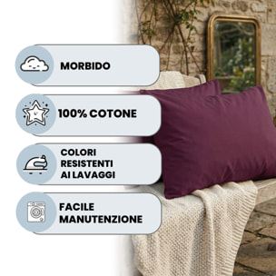 COPPIA FEDERE MAX COLOR, 100% Cotone, Made in Italy - PRUGNA