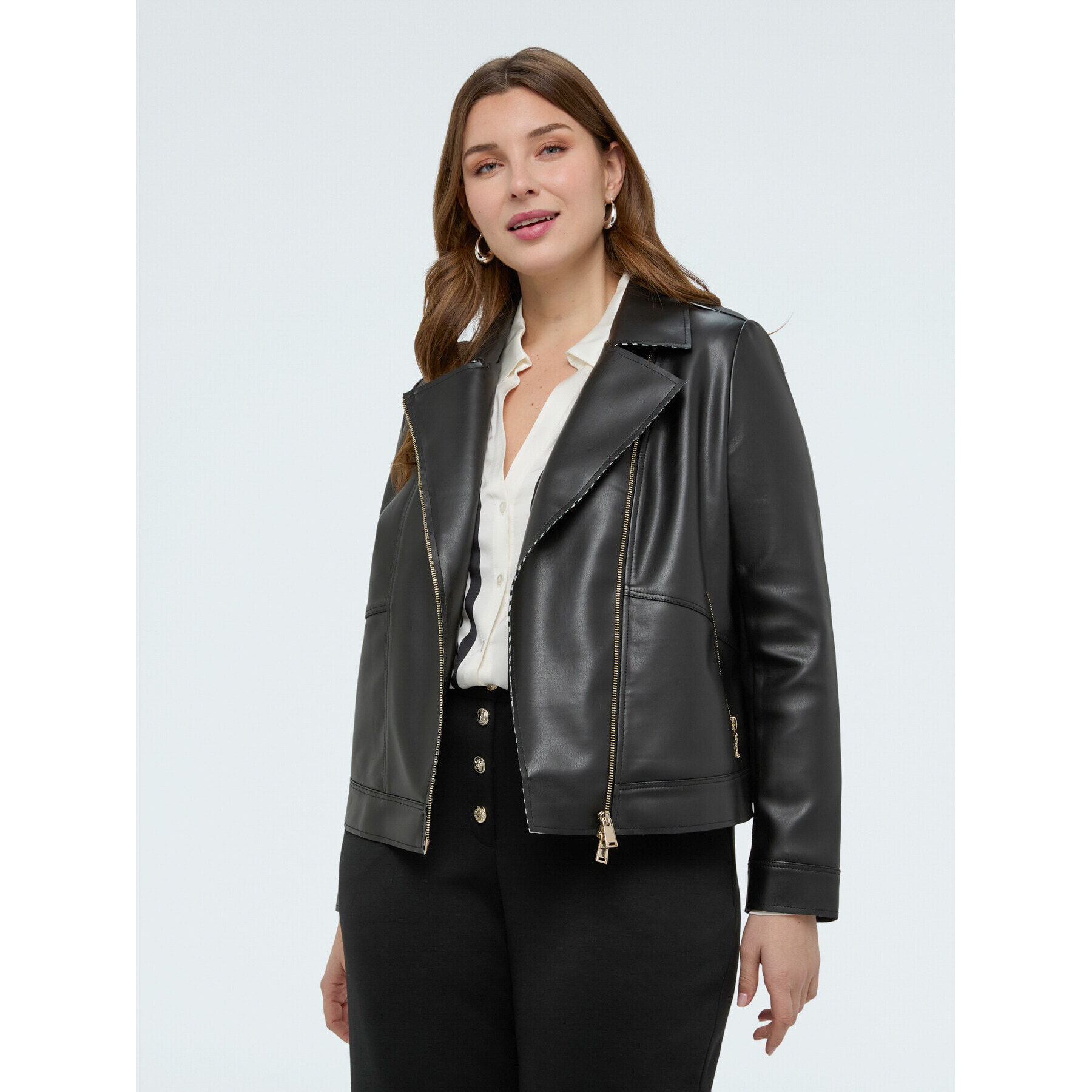 Fiorella Rubino - Chaqueta biker con detalles a rayas - Negro