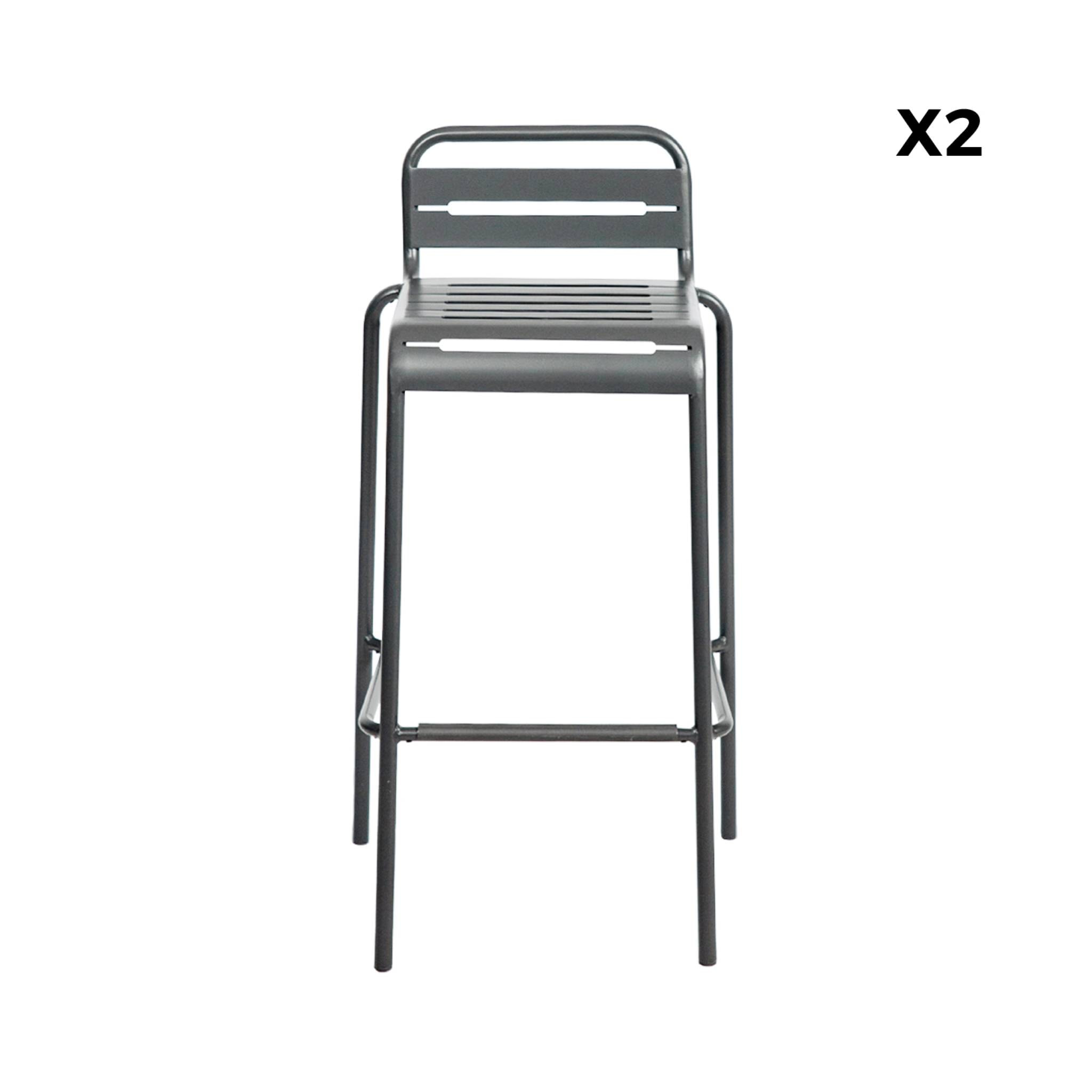 Lot de 2 chaises hautes de jardin acier. 2 places. anthracite. L 44 x P 41 x H 85cm