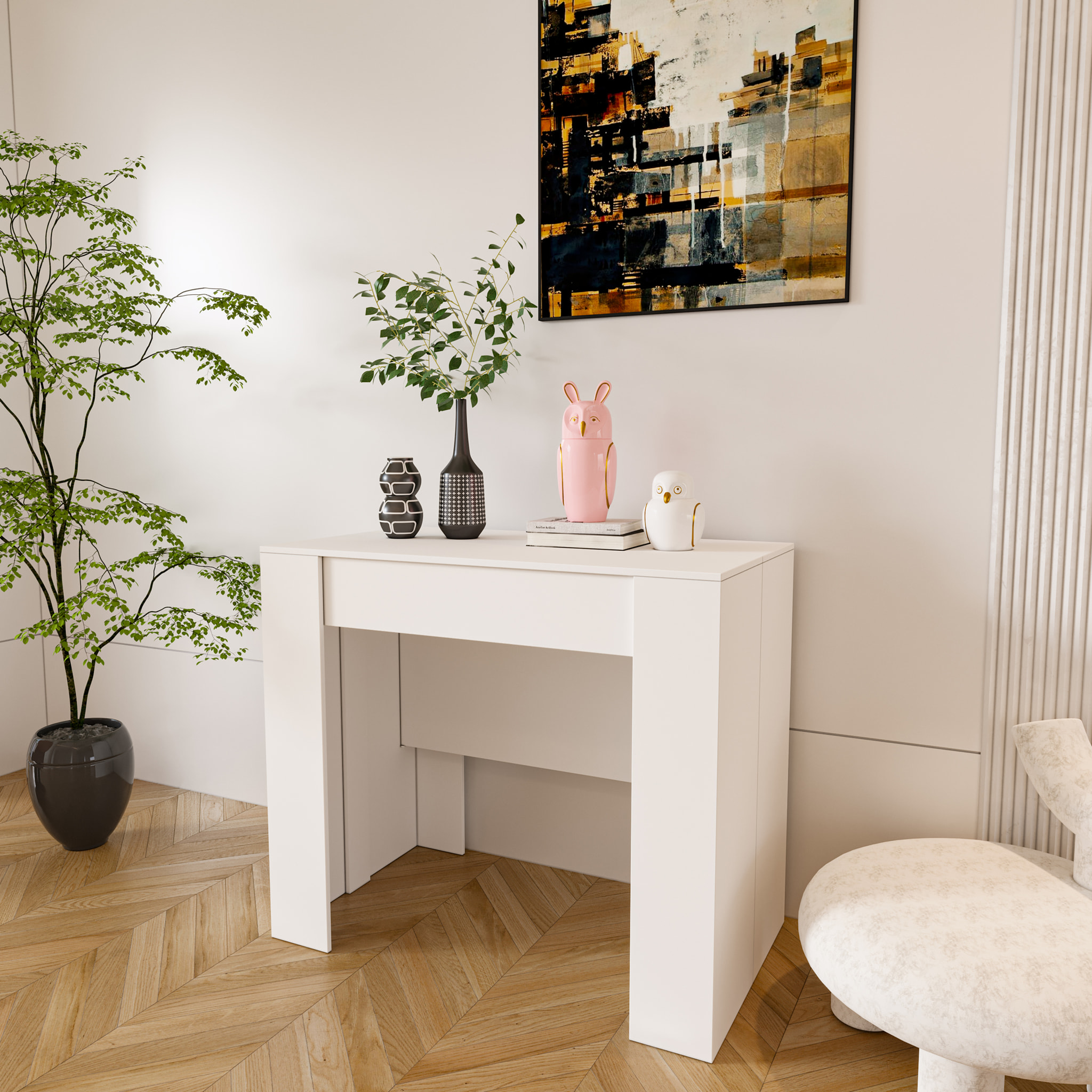 Tavolo Consolle Allungabile Oslo Fino A 2.37 Metri Tavolo 10 Posti Salvaspazio Multiposizione Design Moderno Elegante 78 x 51 x 90 cm Bianco Lucido