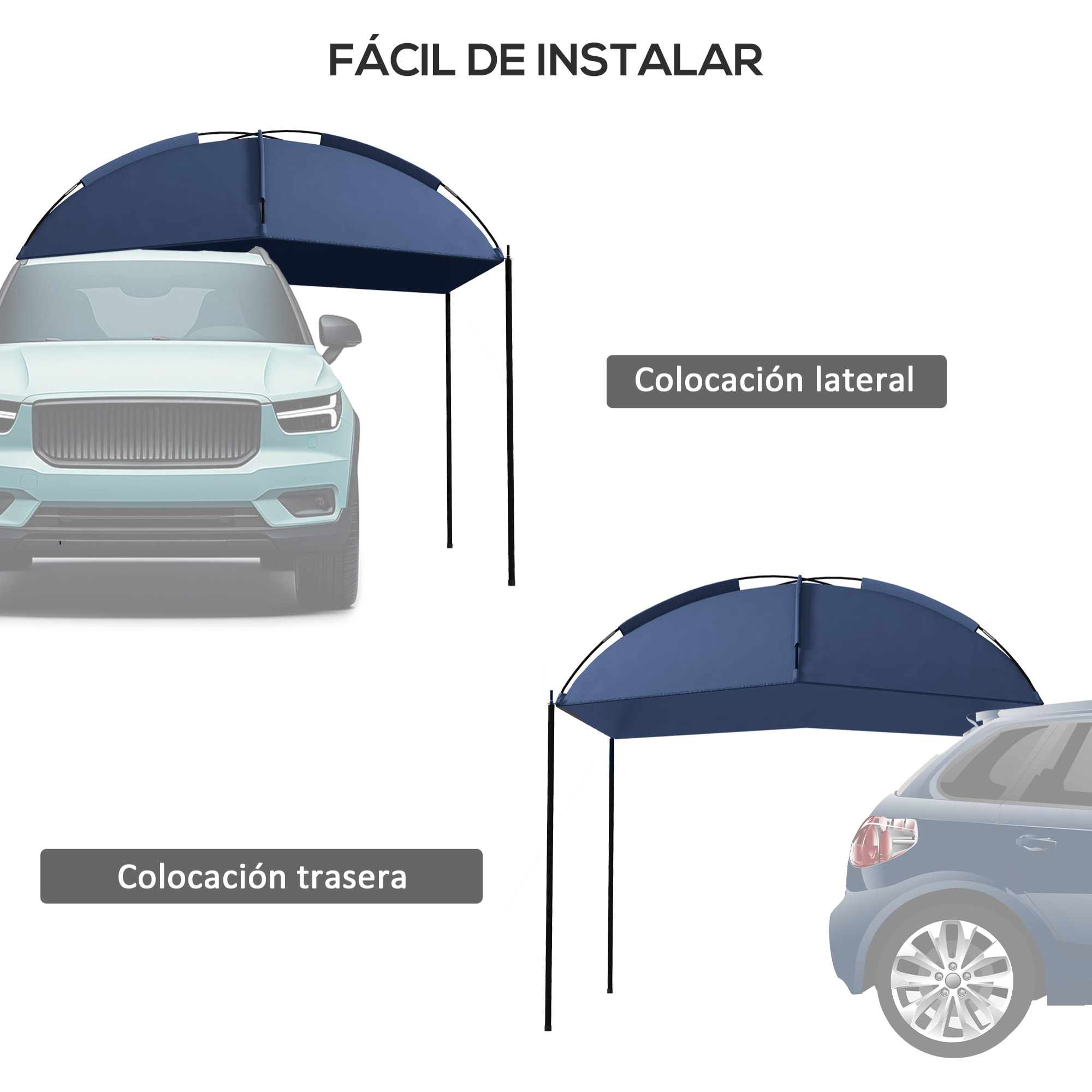 Toldo para Coche Toldo para Camping con Altura Ajustable y Bolsa de Transporte Impermeable Anti-UV para Picnic Playa 290x278x230-260 cm Azul Oscuro