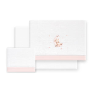 Triptico Minicuna Coralina Estampado Oso Luna Estrellas Bco/Rosa
