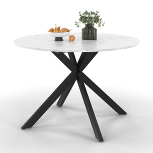 Table à manger ronde extensible Soline effet marbre blanc et noir Ø110-150cm