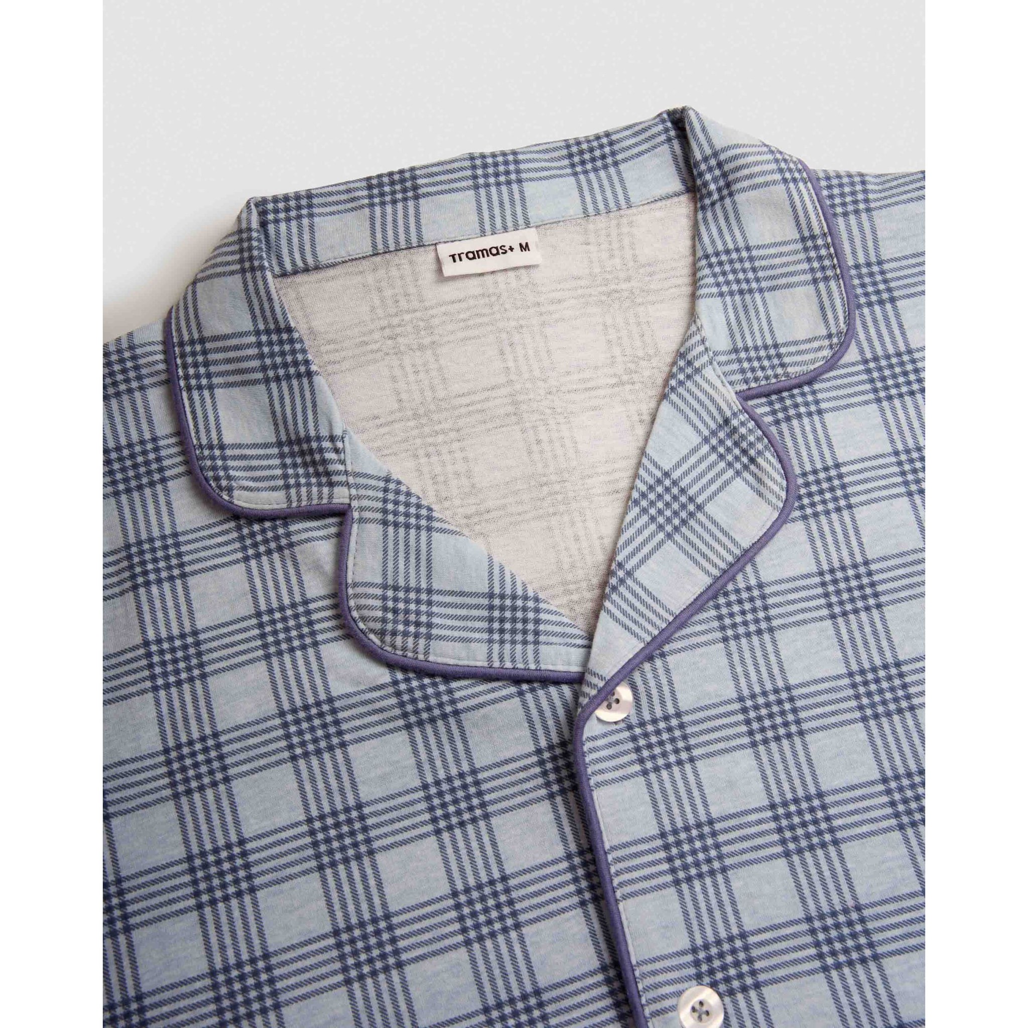 Pigiama lungo a camicia in cotone a quadri seren indaco