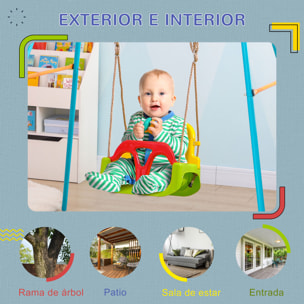 Columpio para Bebés 3 en 1 con Respaldo Desmontable Cuerdas Ajustables y Barra en T Columpio Infantil para Niños de 9-36 Meses para Uso en Interiores y Exteriores 42x33x120-180 cm Verde