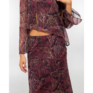 Falda larga al biés en gasa estilo boho.