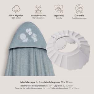 Capa Baño 1X1 Mod Oso Elefante Globos+Gorro Gris