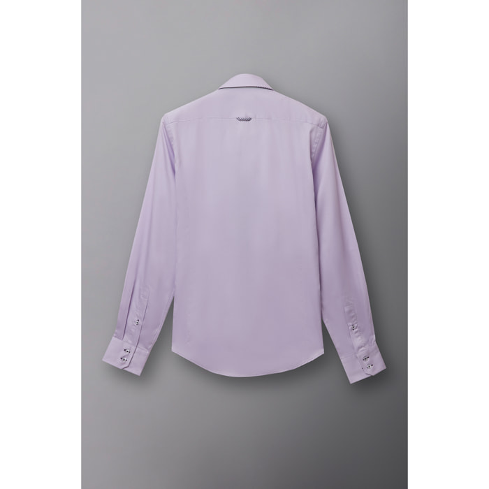 Camicia Uomo 2 Bottoni Button Down 7bottoni Doppio Coll Satin Unito Lilla