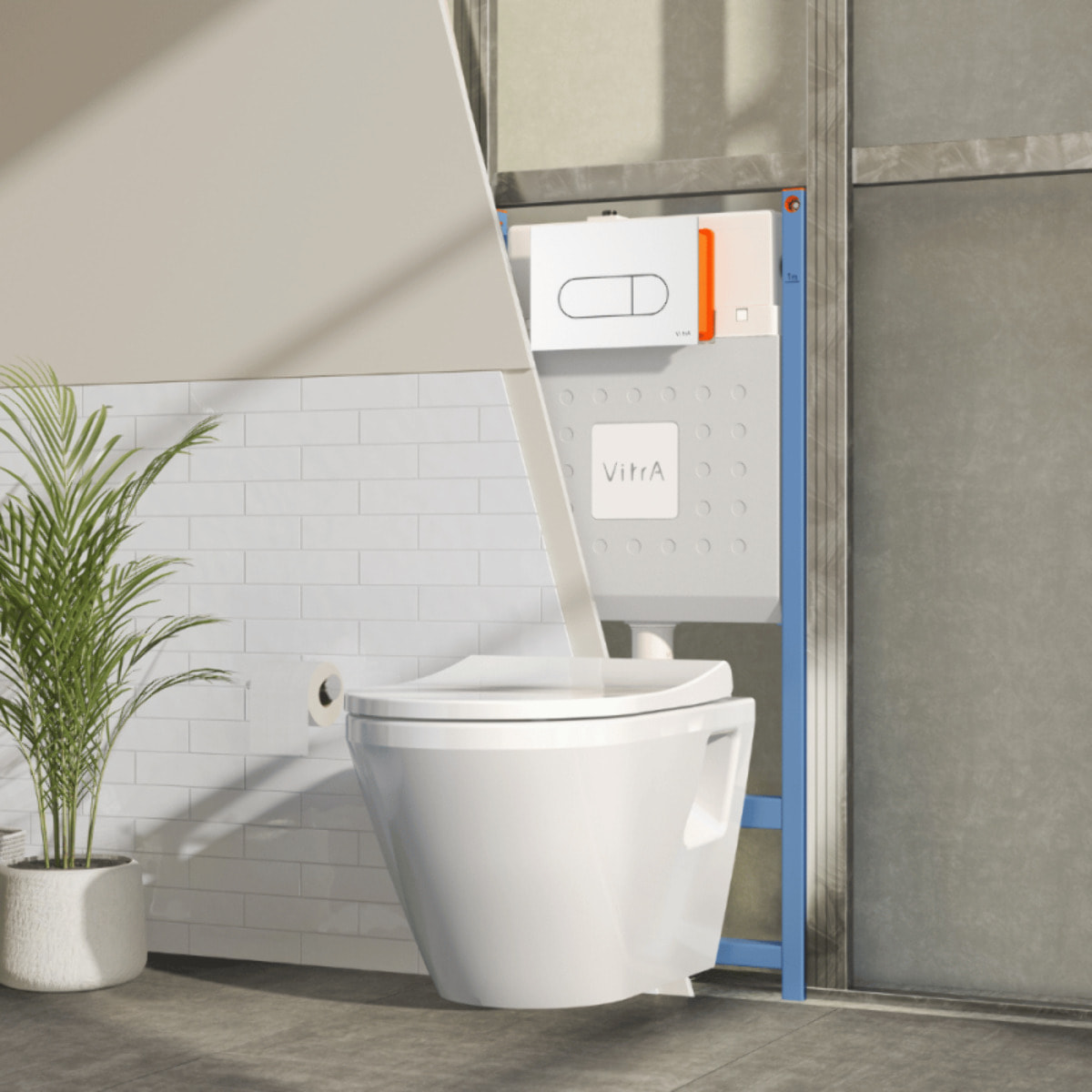 Pack WC suspendu VITRA Integra blanc + bâti mur porteur V-Fix Core + Plaque Round Blanche