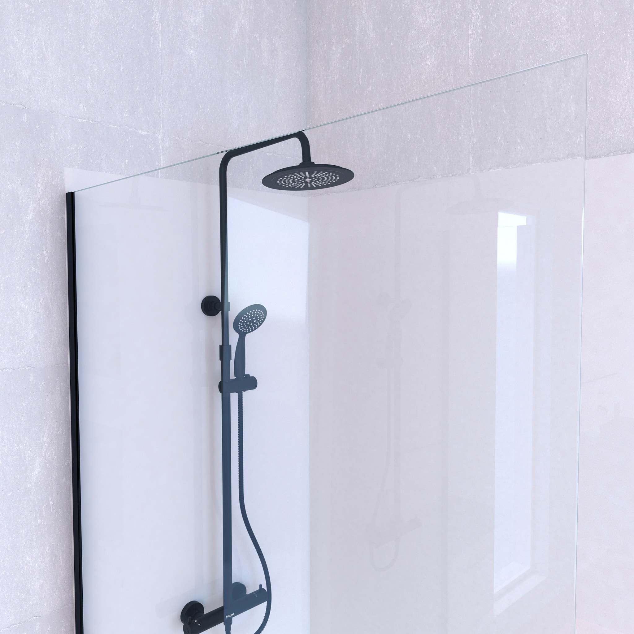 Paroi de Douche 120cm Verre 8mm - Profilé + Bras extensible + Colonne Thermostatique NOIR MAT