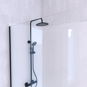 Paroi de Douche 120cm Verre 8mm - Profilé + Bras extensible + Colonne Thermostatique NOIR MAT